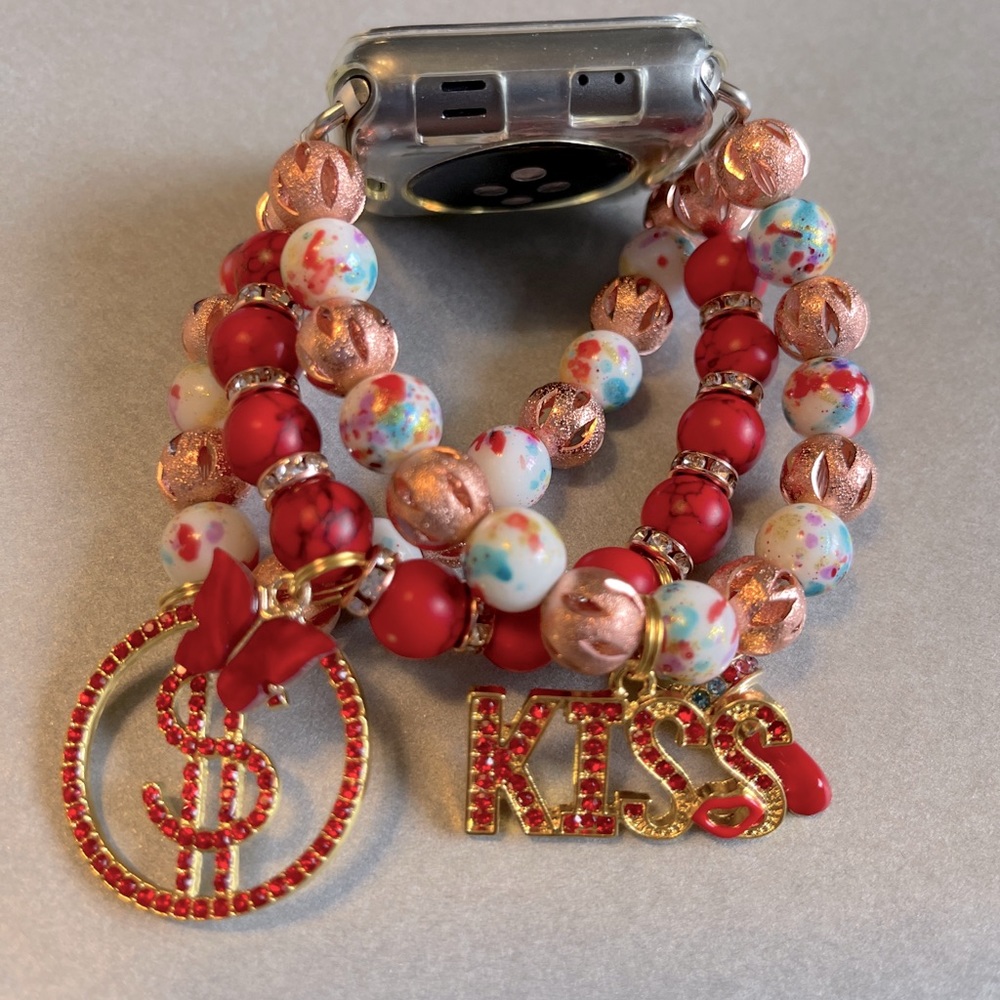 COPY - Handmade beaded Apple Watch band with charms size 7 1/2